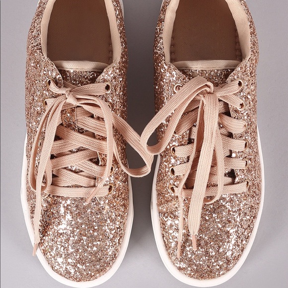 Rose Gold Glitter Lace Up Sneaker - Picture 5 of 14